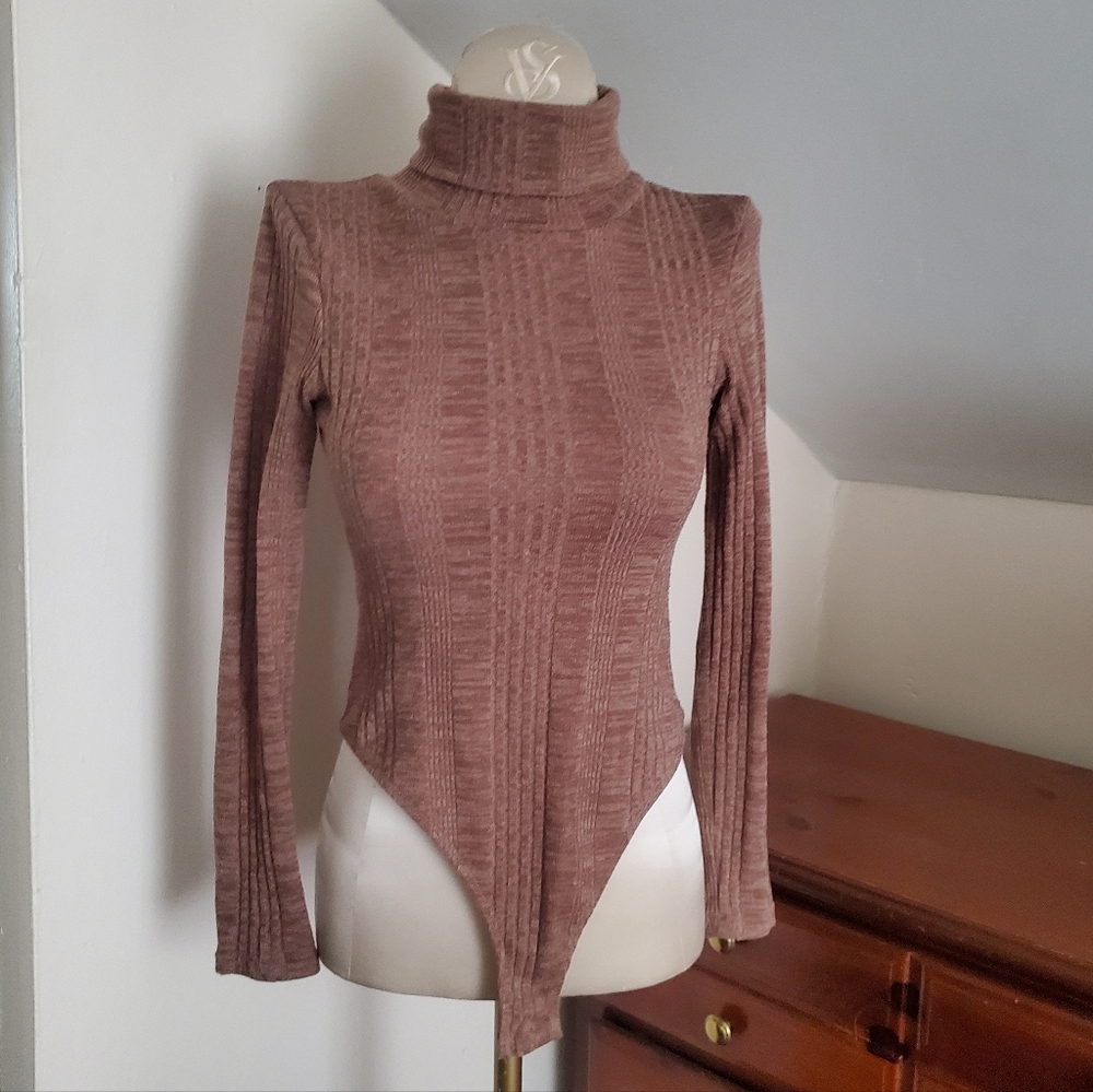 Brown Knit Sweater Turtleneck Bodysuit Size Small
